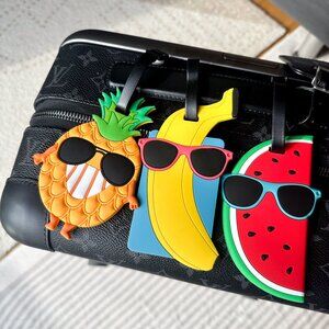 Set of 3 Playful Cartoon Fruit Luggage Tags Trendy Travel Accessories